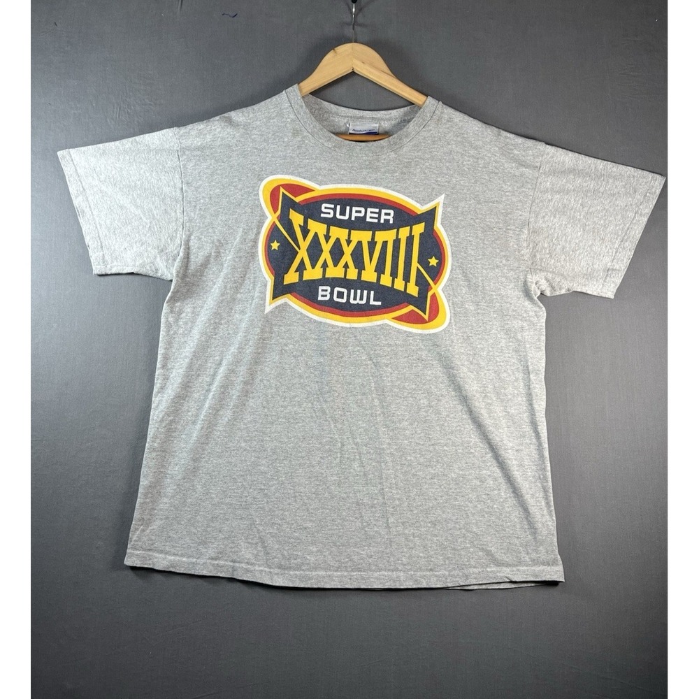 Vtg Reebok Mens L Faded 2004 Super Bowl XXXVIII T-Shirt